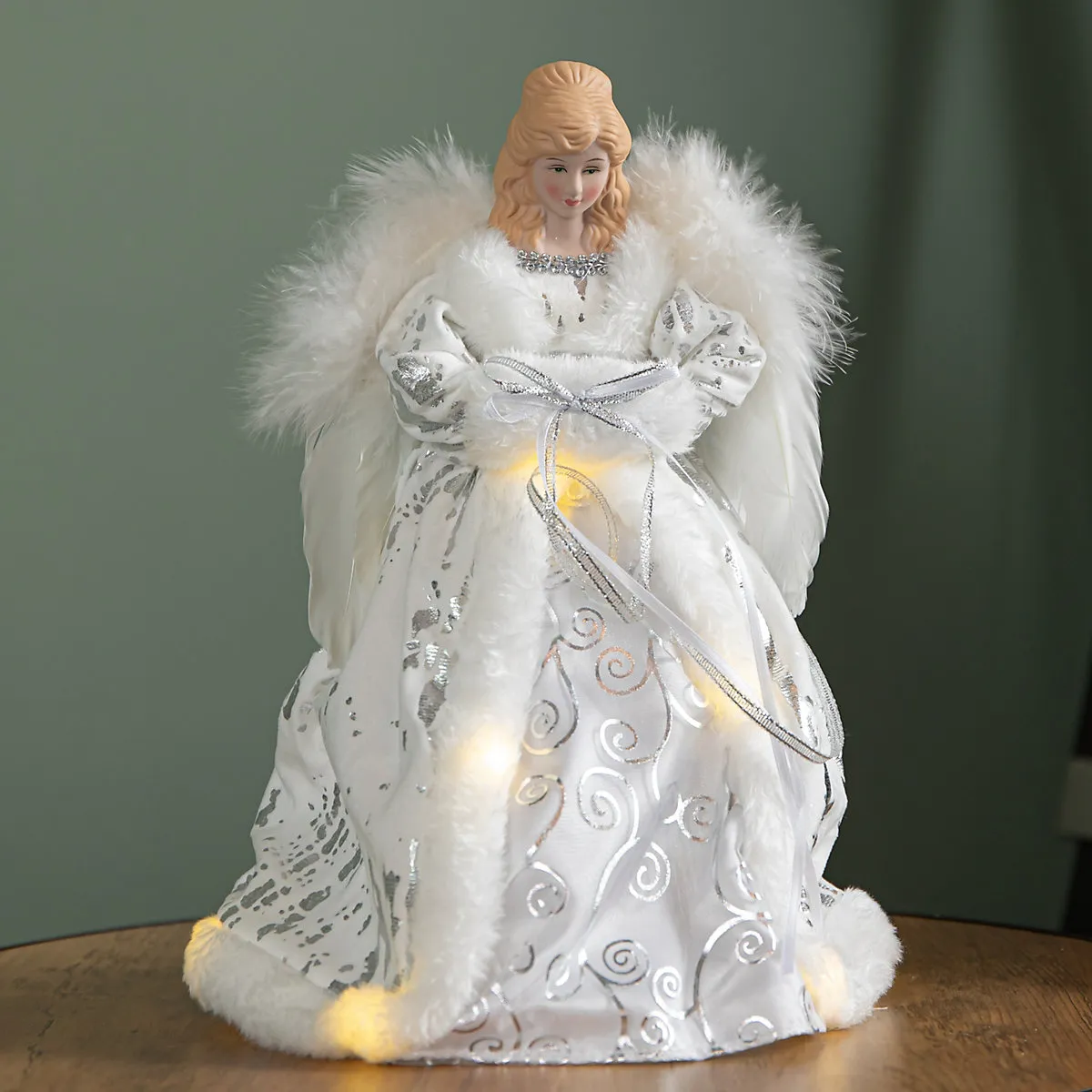 30cm Battery Powered Light up Christmas Angel Tree Topper with LEDs