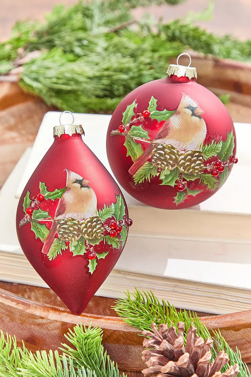 4-5.5' Glass Cardinal Holly Ornament - Decorator's Warehouse