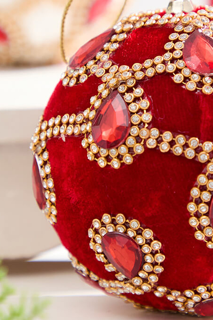 4' Red Velvet with Jewel & Rhinestone Ball Ornament