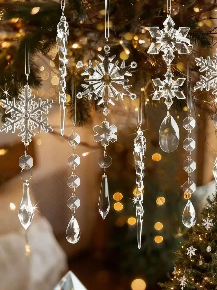 40/24/10pcs Transparent Acrylic Snowflake Ornaments – Christmas Ice & Snow  Themed Tree Decorations, Crystal-Style Pendants, Festive Decor Props &  Gifts; Suitable For Halloween, Weddings, Birthdays, 