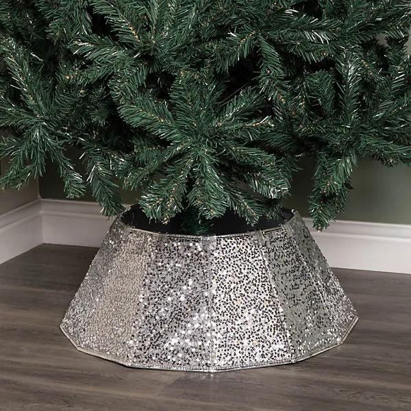 40cmor68cm Silver Fabric Folding Christmas Tree Skirt Decoration with  Sequins