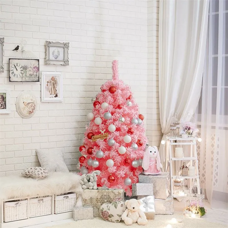 4.5ft Pink Snow Flocked Christmas Tree Hinged 348 PVC Branch Tips |  Bestoutdor