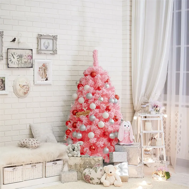 4.5ft Pink Snow Flocked Christmas Tree Hinged 348 PVC Branch Tips |  Bestoutdor