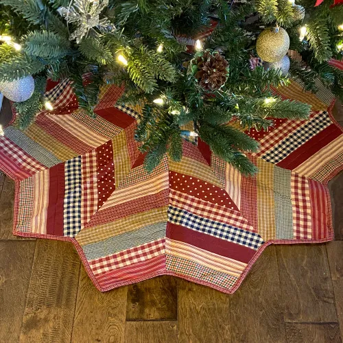 48' Primitive Quilted Homespun Plaid Christmas Tree Skirt by Marilee Home - Jubilee Fabric