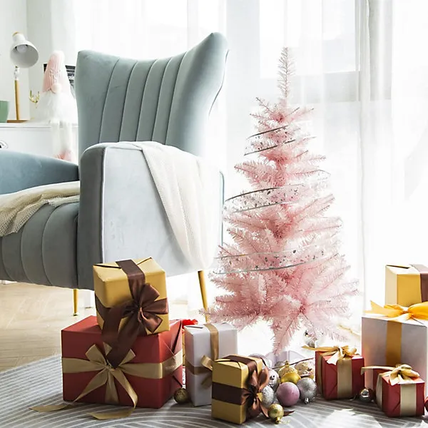 4Ft Pink Christmas Tree with Stand Artificial Xmas Tree for Holiday Home  Decor PVC