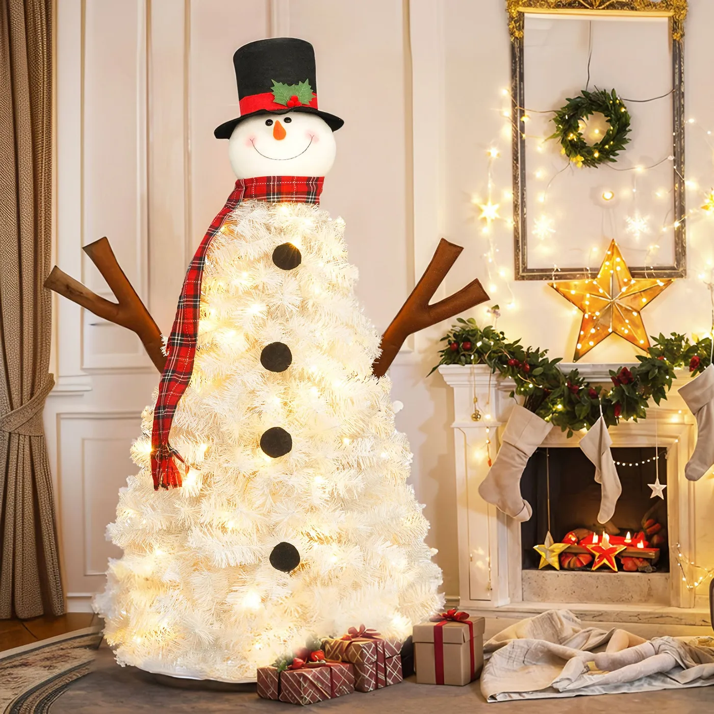 4ft Pre-Lit Snowman Christmas Tree with 100 Lights for Holiday Decor –  Arttoreal
