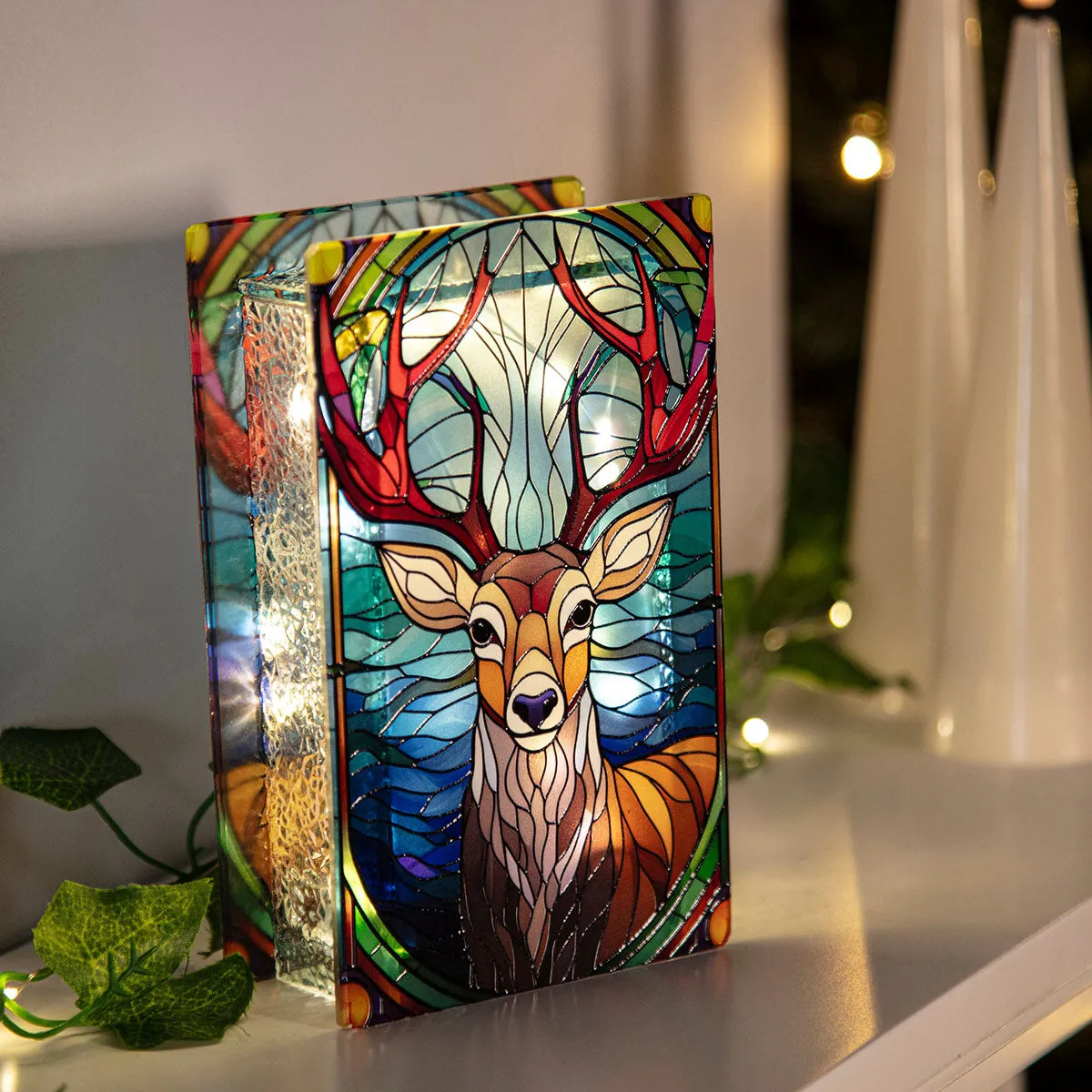 50 Warm White LED Stag Stained Glass Christmas Table Decoration - Doub –  Ruxley Manor Garden Centre