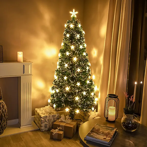 5FT (150cm) Green Fibre Optic Christmas Tree with Warm White LED Lights and  Stars