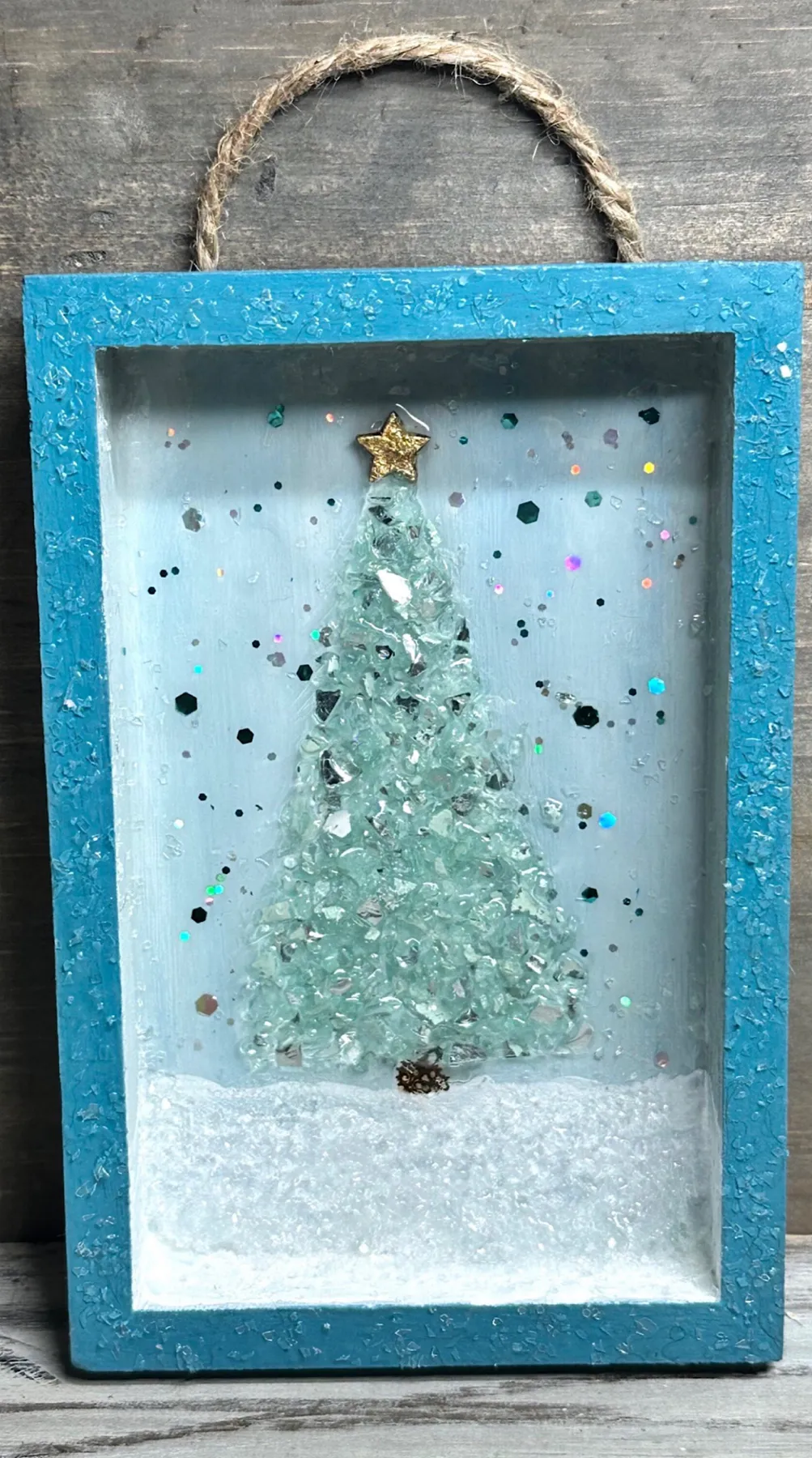 5x4 Wooden Christmas Shadowbox, Glistening Christmas Tree Wall Hanging – GiGi Designs