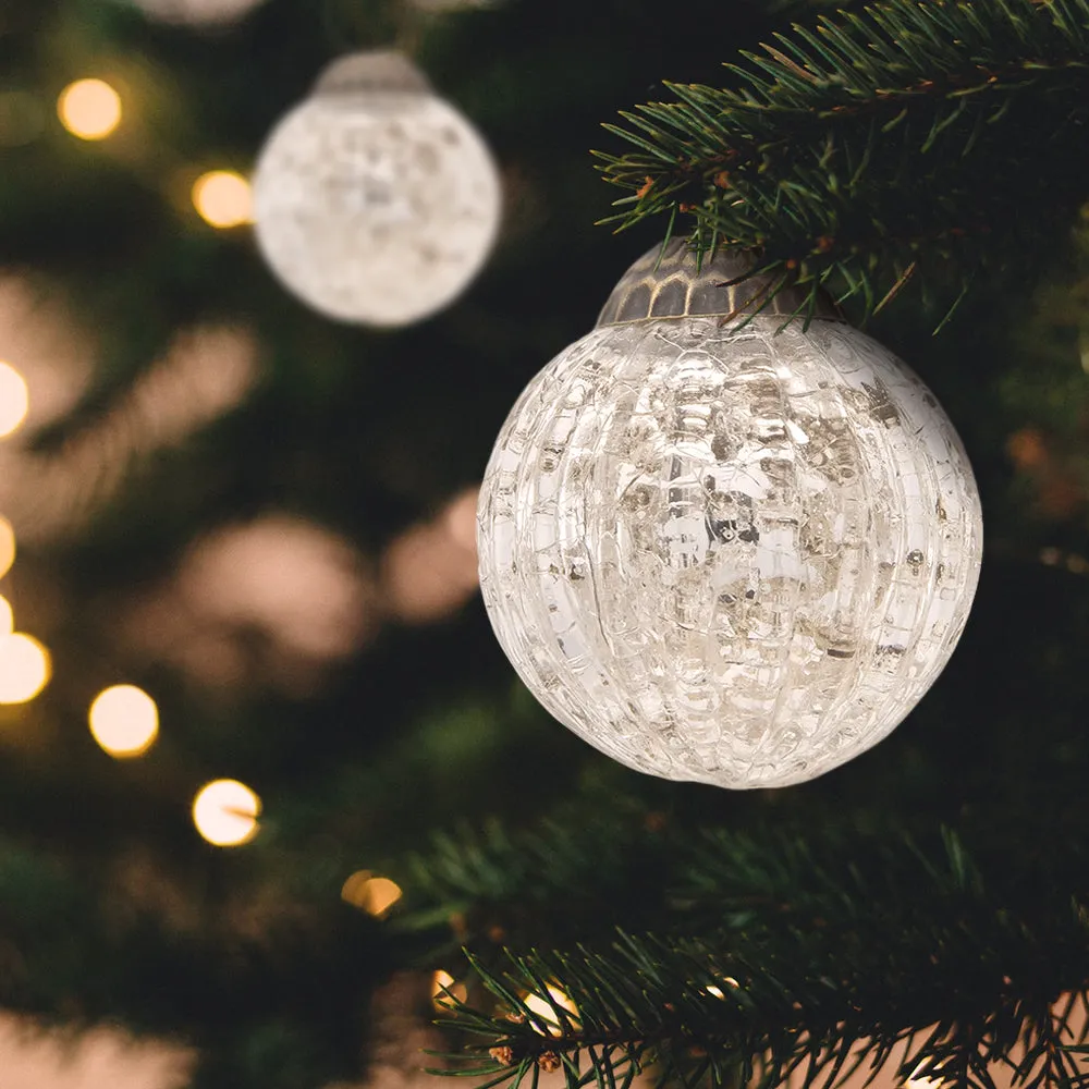 6 Pack | 1' Silver Mona Mercury Glass Lined Ball Ornaments Christmas Tree Decoration