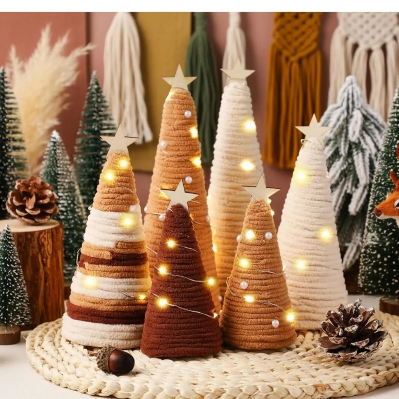 6 Pcs Boho Christmas Yarn Tree Natural Xmas | Mercari