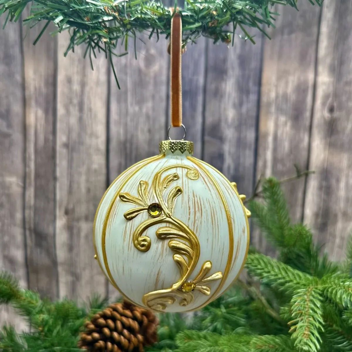 6' White Gold Antique Ornament
