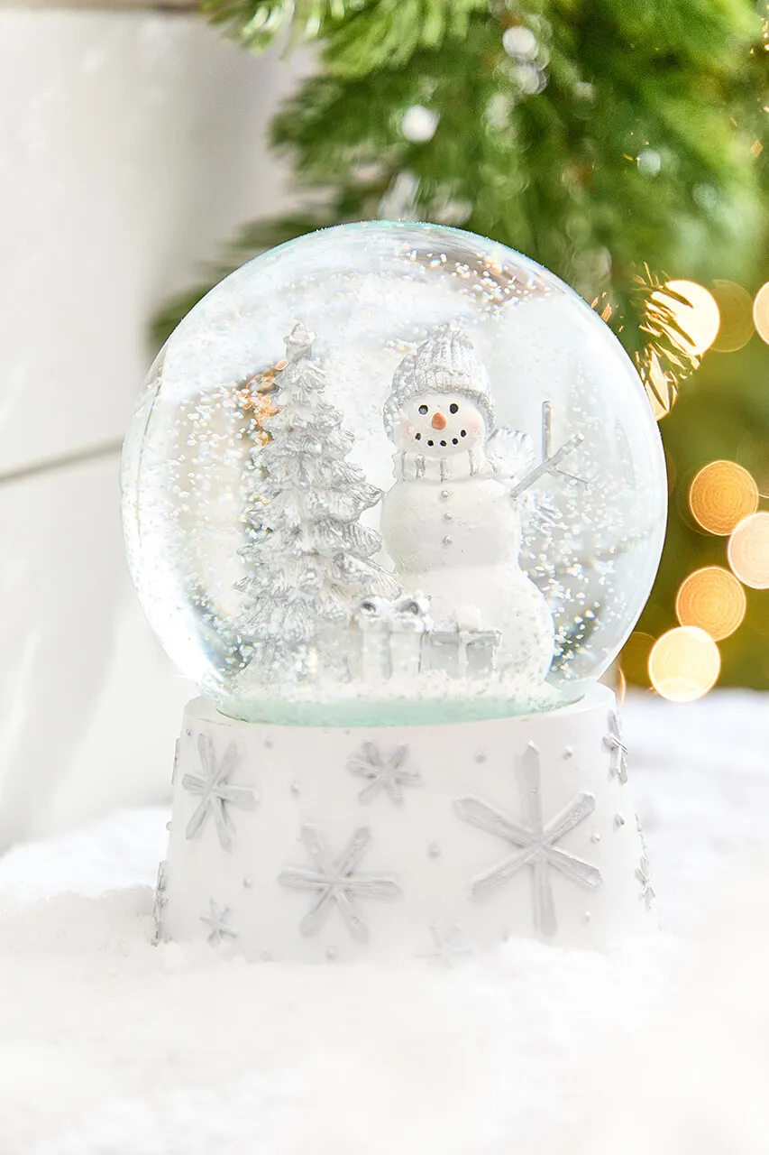 6.5' Silver & White Snowman Snow Globe