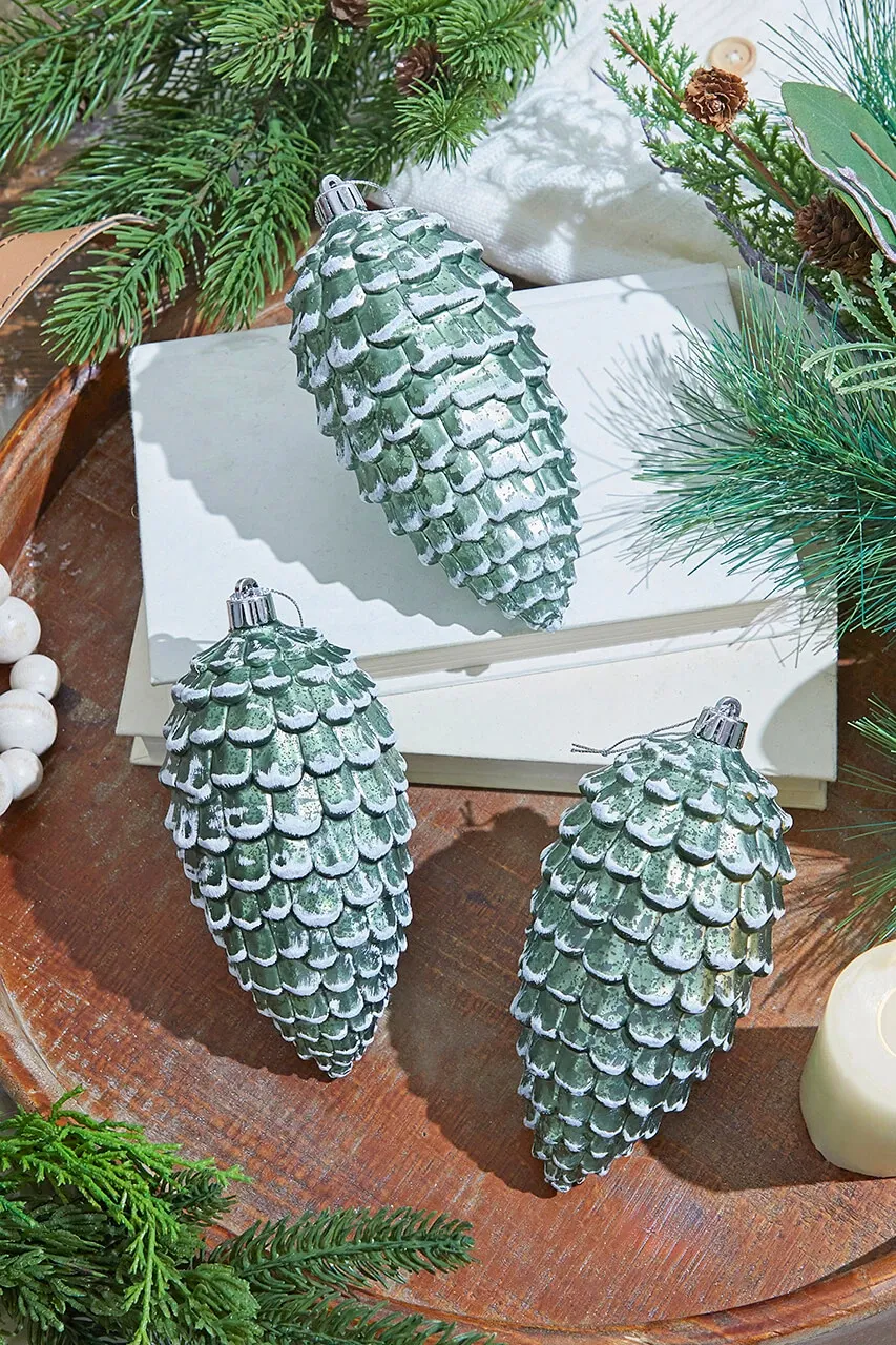 6.5' Snowed Pinecone Ornament - Set of 3