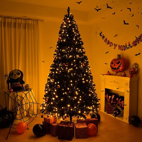 6Ft Black LED Christmas Tree Artificial Bushy Xmas Tree 100 Warm Light with  Stand