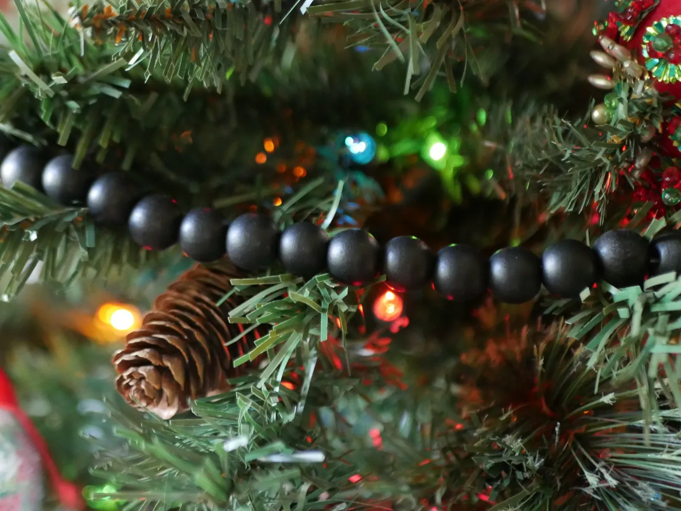 9-Foot Rustic Matte Black Fall Halloween Wood Bead Garland Christmas T -  One Holiday Way