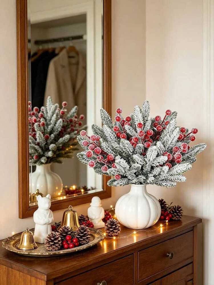 9pcs Artificial Christmas Pine Branches With Red Berries, Faux Norfolk Pine  Needles, Suitable For DIY Crafts, Wreaths, Home Decor And Christmas Tree  Ornaments, Desktop Plastic Greenery, Perfect For 