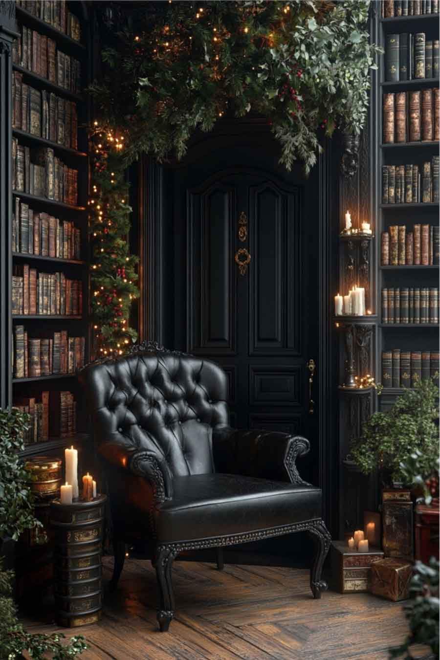 A Dark Academia Christmas Library Porch Decoration -