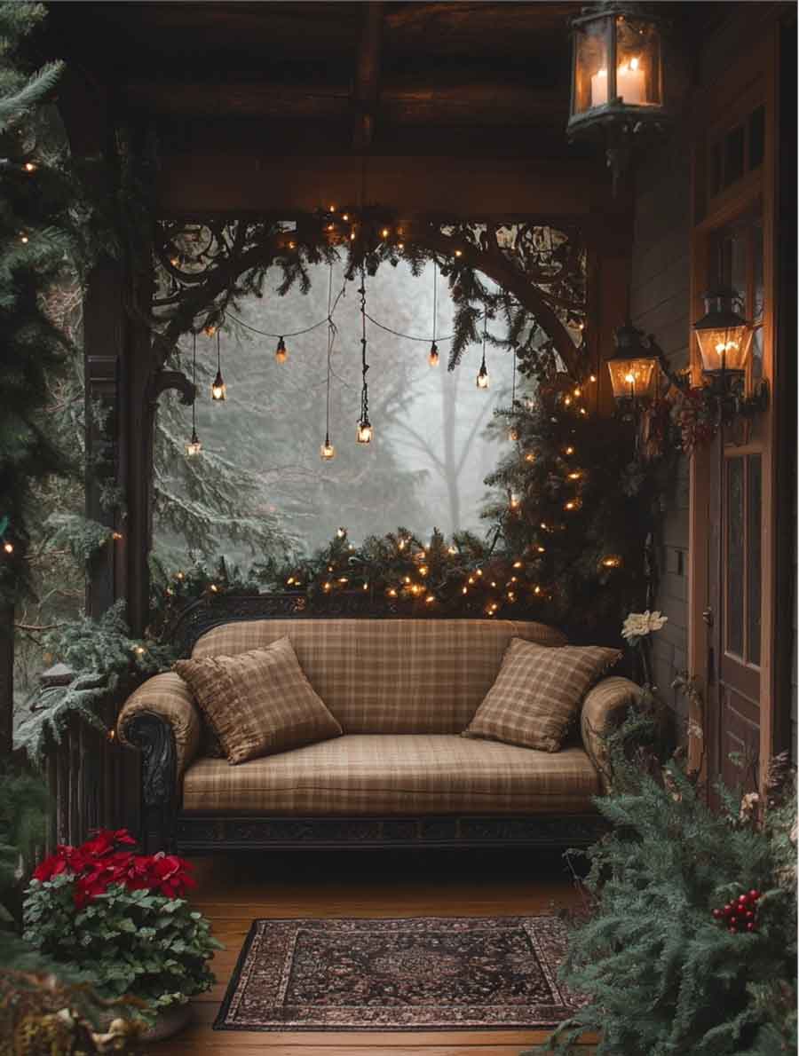 A Dark Academia Christmas Library Porch Decoration -