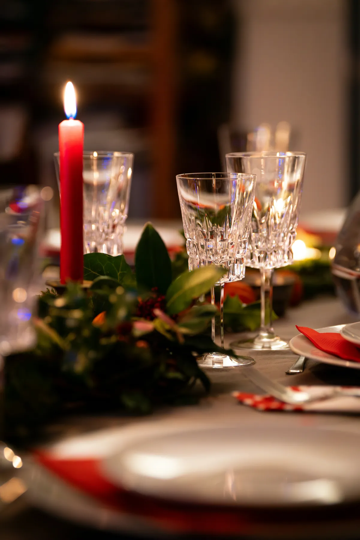 A table is set for a festive dinner