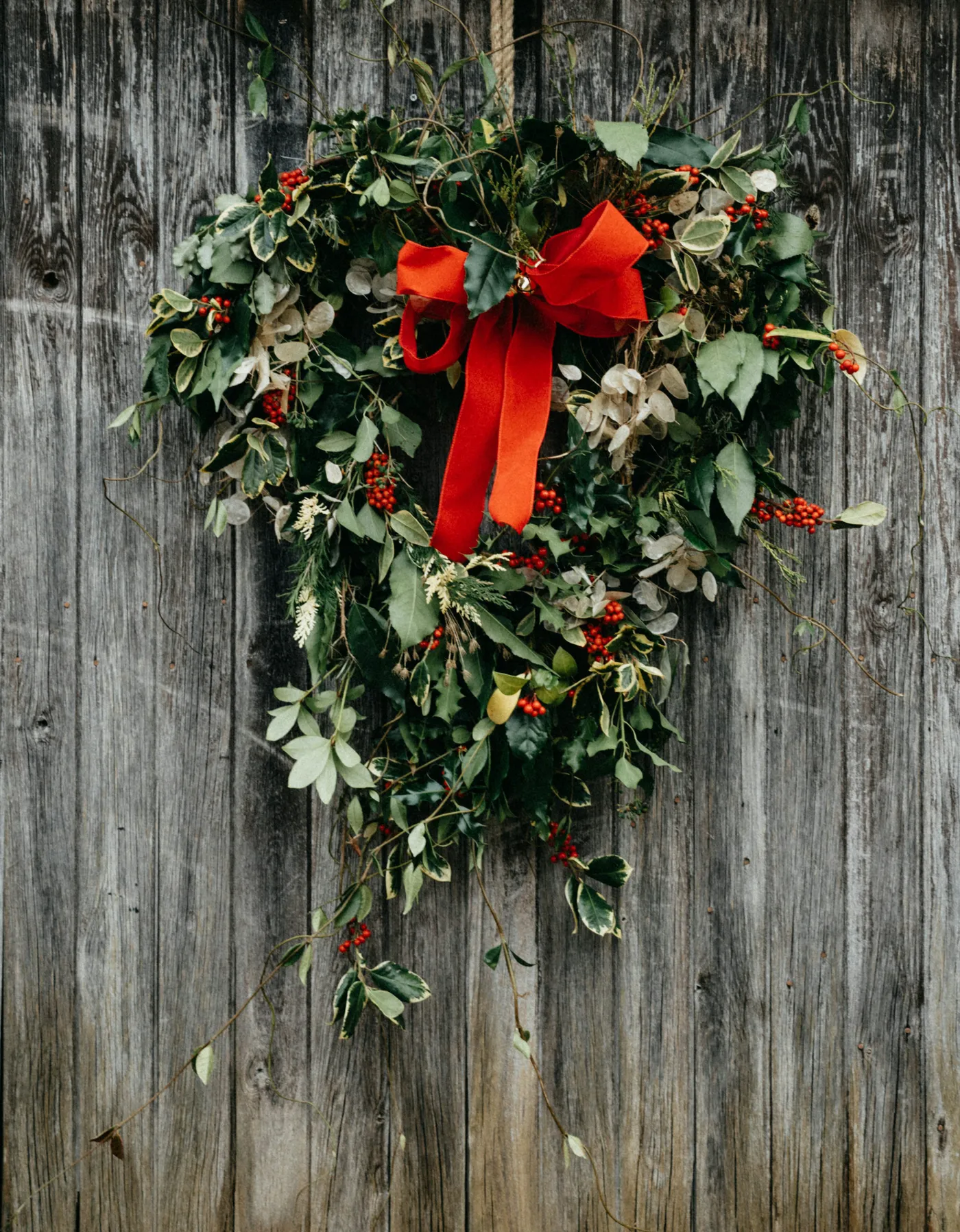 A wreath hanging on the side of a wooden fence - Free Photo on Unsplash