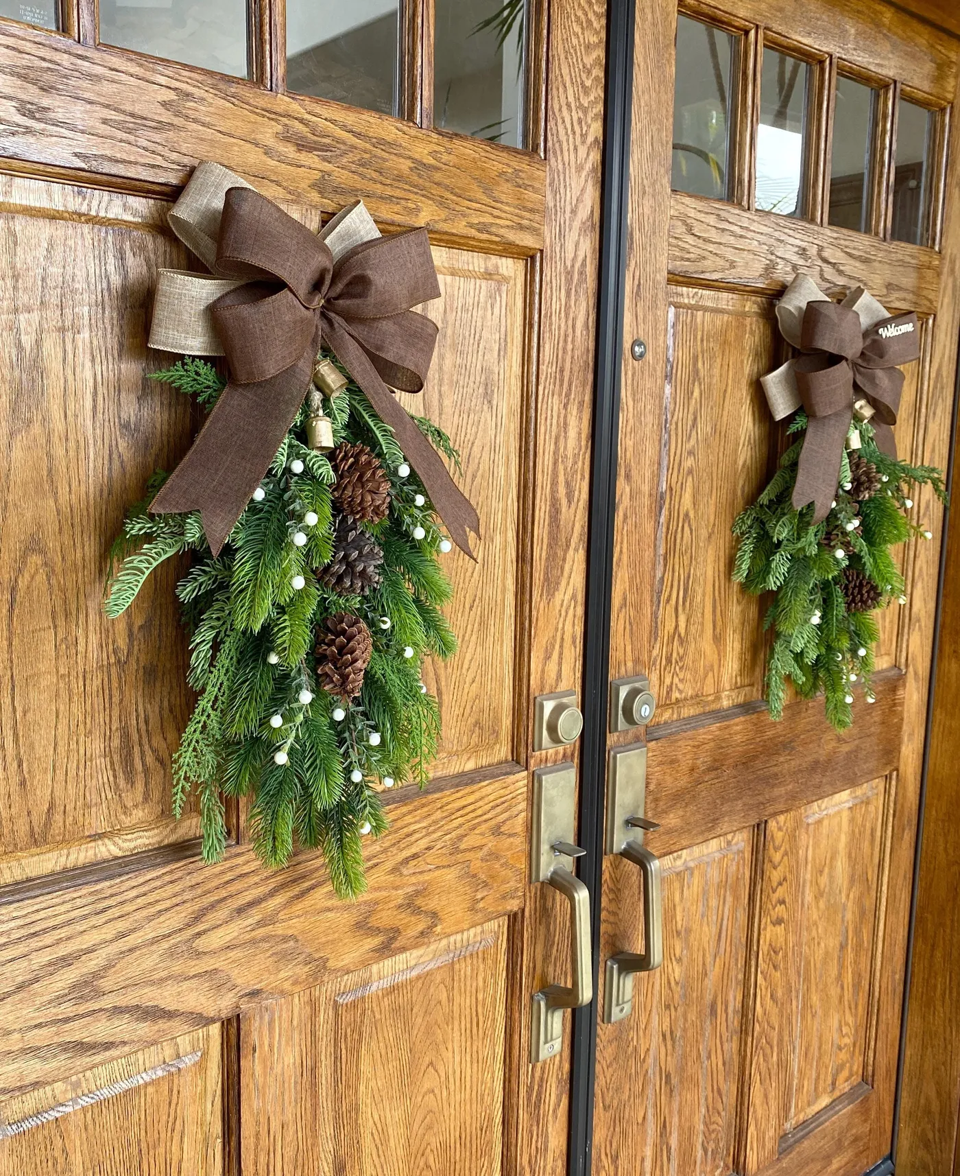 All Winter Door Swag Artificial. Christmas Pine Door Wreath with Bells –  Ursina's Deco Shop