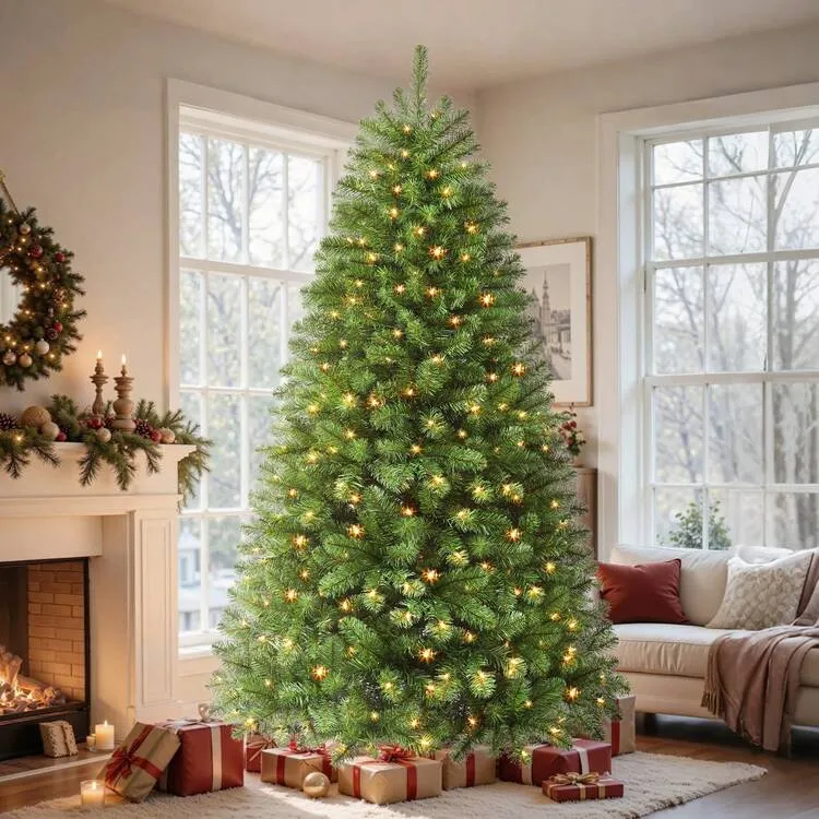 Alupssuc 2026 Prelit Premium Artificial Christmas Tree With Warm White Lights,Perfect For Xmas Decoration,4FT,5FT, 6FT,7FT,8FT,9FT,Pre-Lit Holiday Christmas Pine Tree With 8 Light Modes ,Christmas .