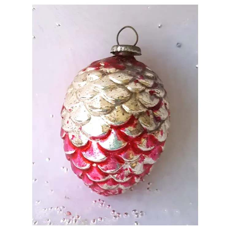Antique MERCURY GLASS Christmas Feather Tree Ornaments Red Silver Tiny  Pinecone Christmas Tree Ornament Holiday Decor