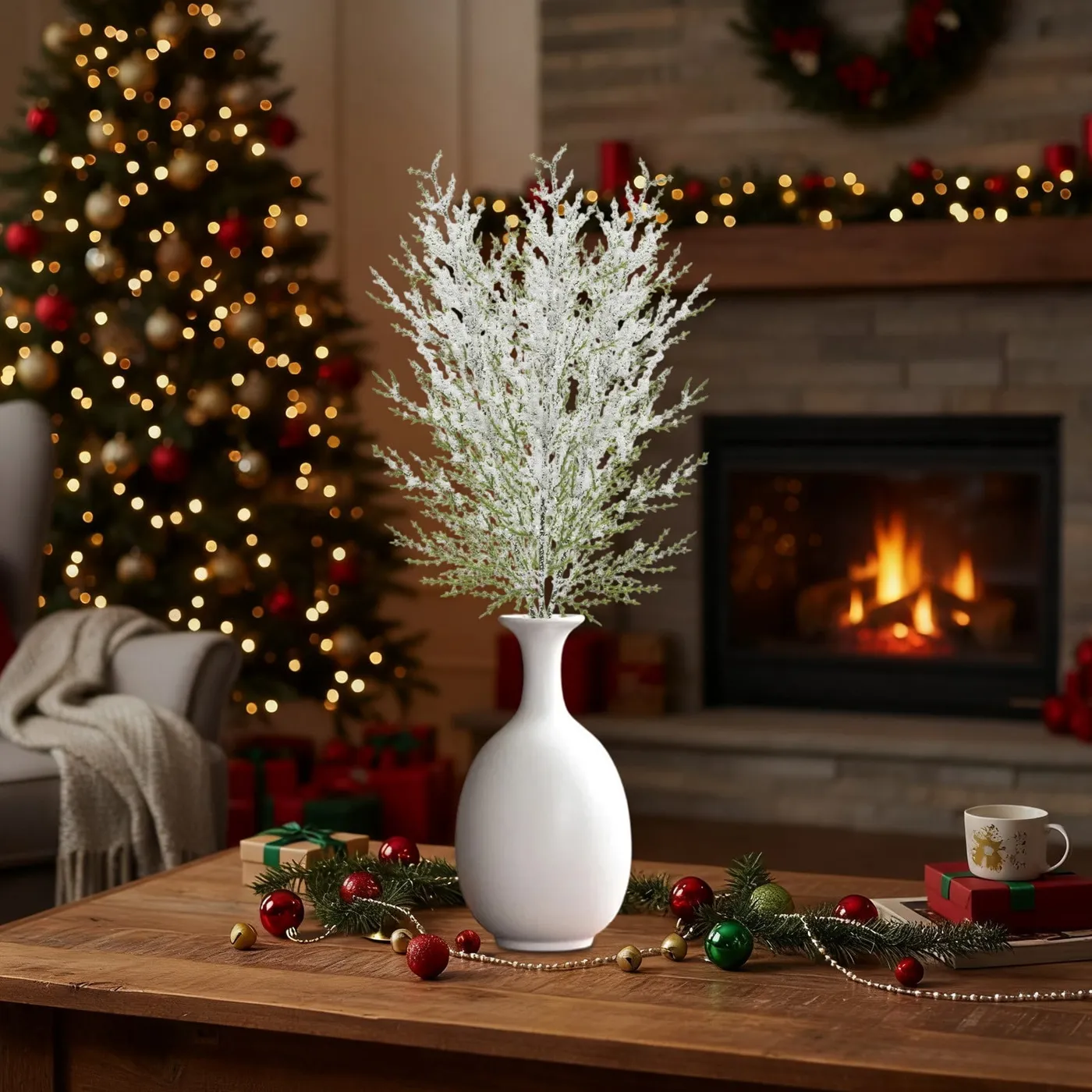 Aodebiao Artificial Christmas Greenery Decor Flexible Bendable Stems Waterproof Foliage for Holiday Bouquet Home Tabletop Arrangements Festive Party Wedding Centerpiece Durable Reusable Decoration -