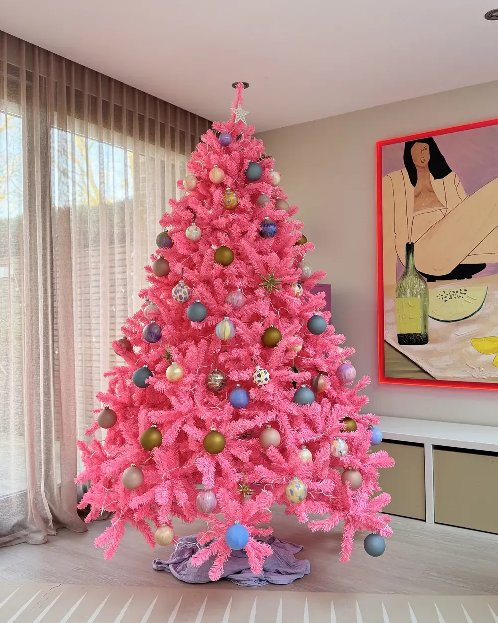 Artificial Christmas Tree FARNHAM 210 cm Pink - Beliani.nl