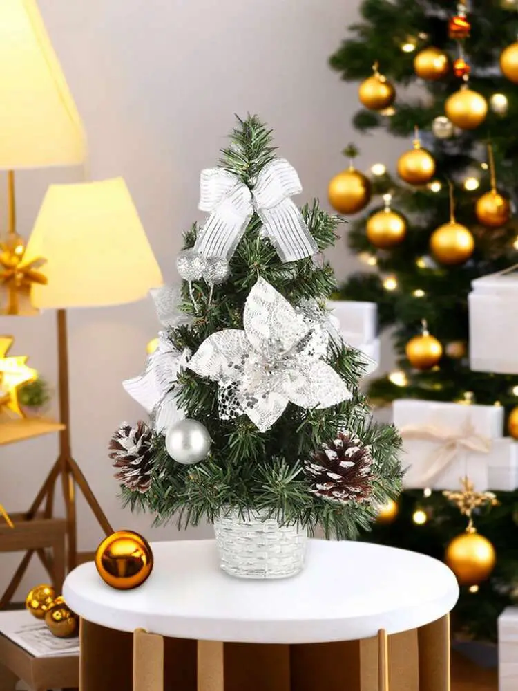Artificial Mini Christmas Tree with Ornaments, Tabletop Small Pine Tree Christmas Decoration for Home, Office, Kitchen, Dining Table | SHEIN