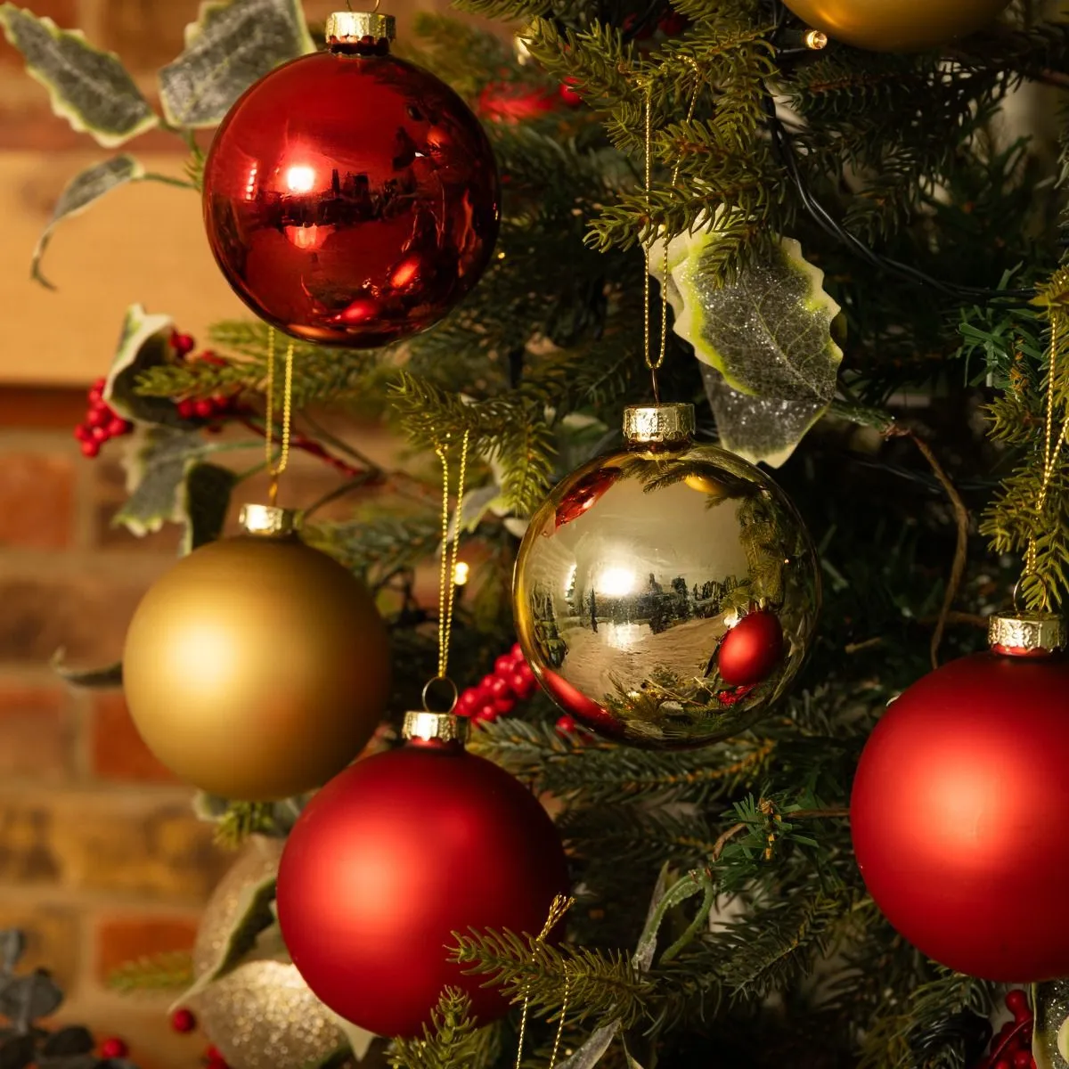Assorted Red and Gold Glass Baubles - Pack of 12 - Christmas Tree Decoration