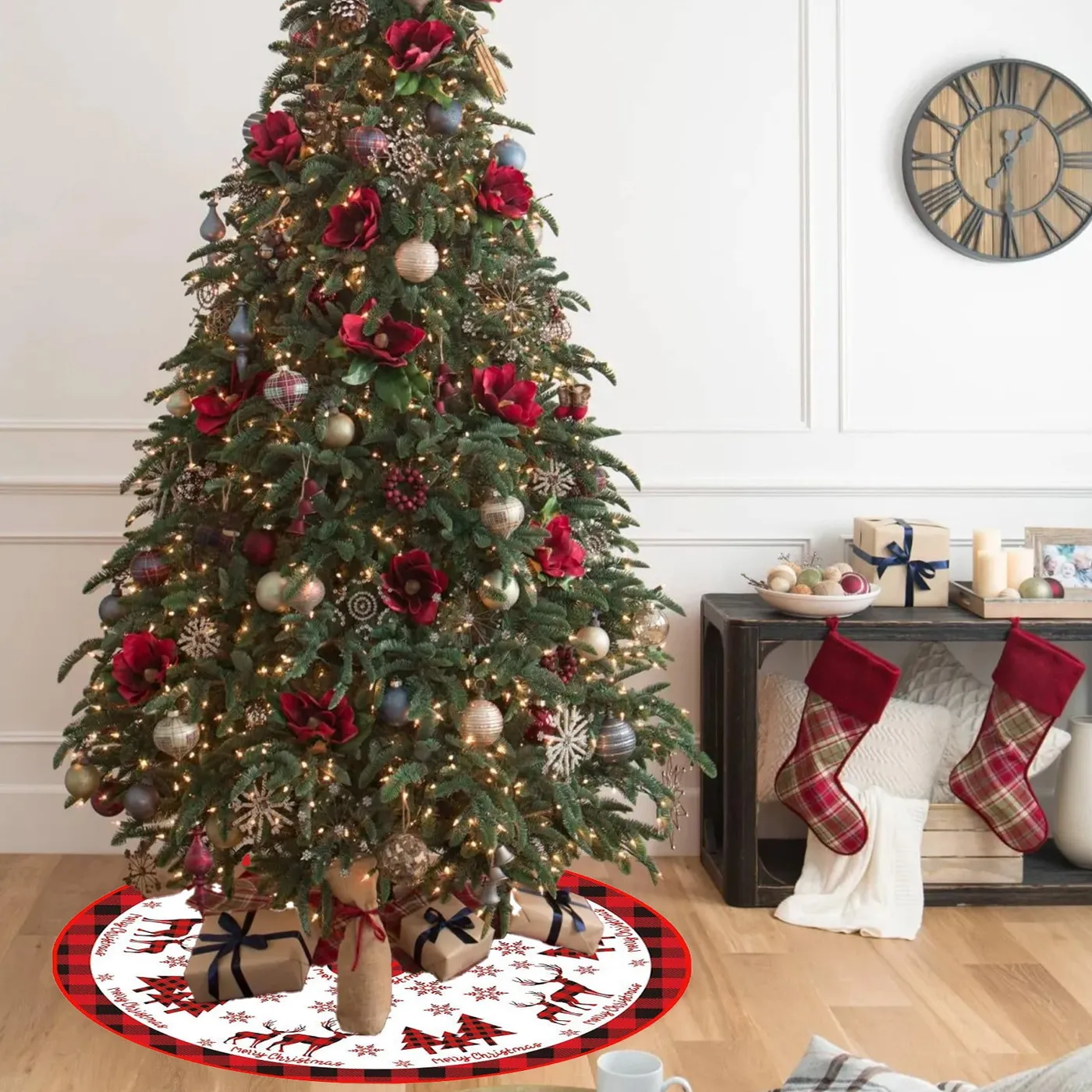 BAOPAI Christmas Tree Skirt Snowflake Designs Creative Apron Style Home  Decor Indoor Outdoor Christmas Party Decoration
