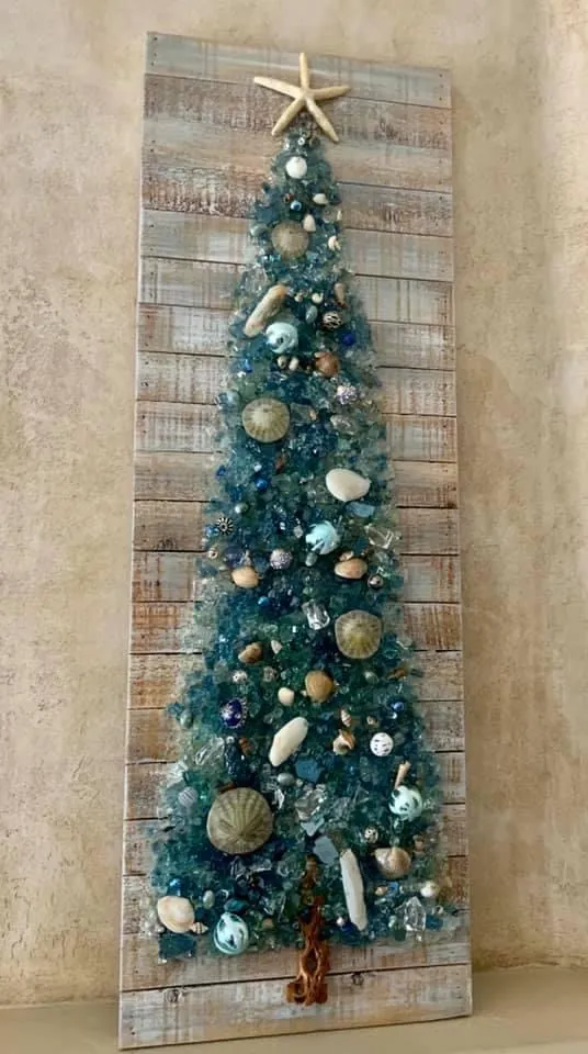 Beachy Christmas Tree Glass Art - Glass Art Resin by Susan Anspach