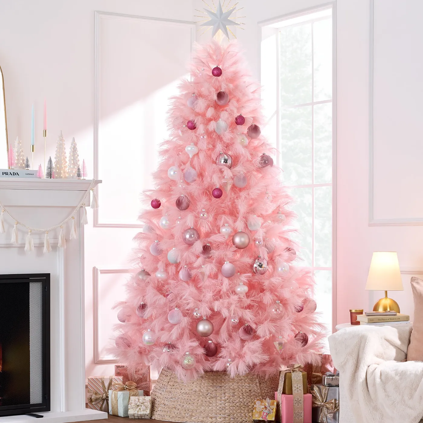 Best Choice Premium Artificial Pink Pampas Christmas Tree W/ Foldable Metal  Base 2026 New Arrivals