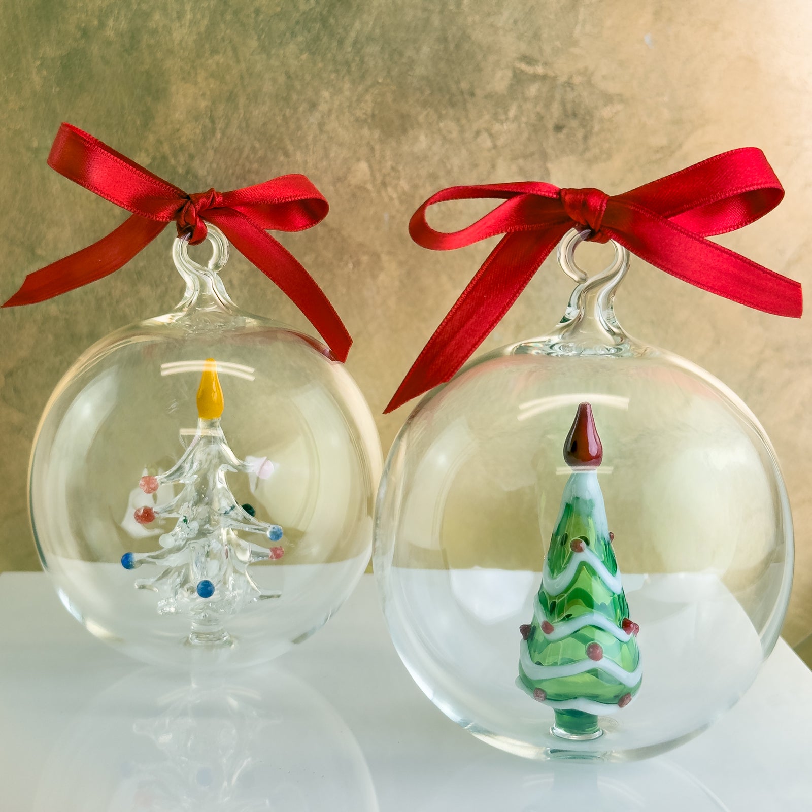 Blown Clear Glass Ornament with Christmas Tree Green Tree