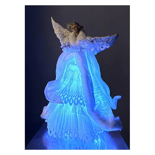 Blue LED Angel Tree Topper Standing in White Dress 40x15 cm