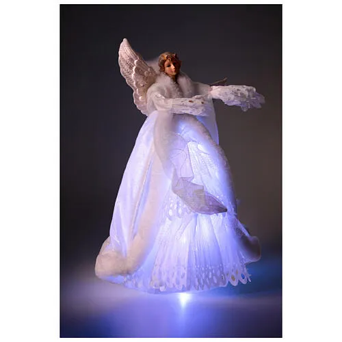Blue LED Angel Tree Topper Standing in White Dress 40x15 cm | online sales  on HOLYART.com