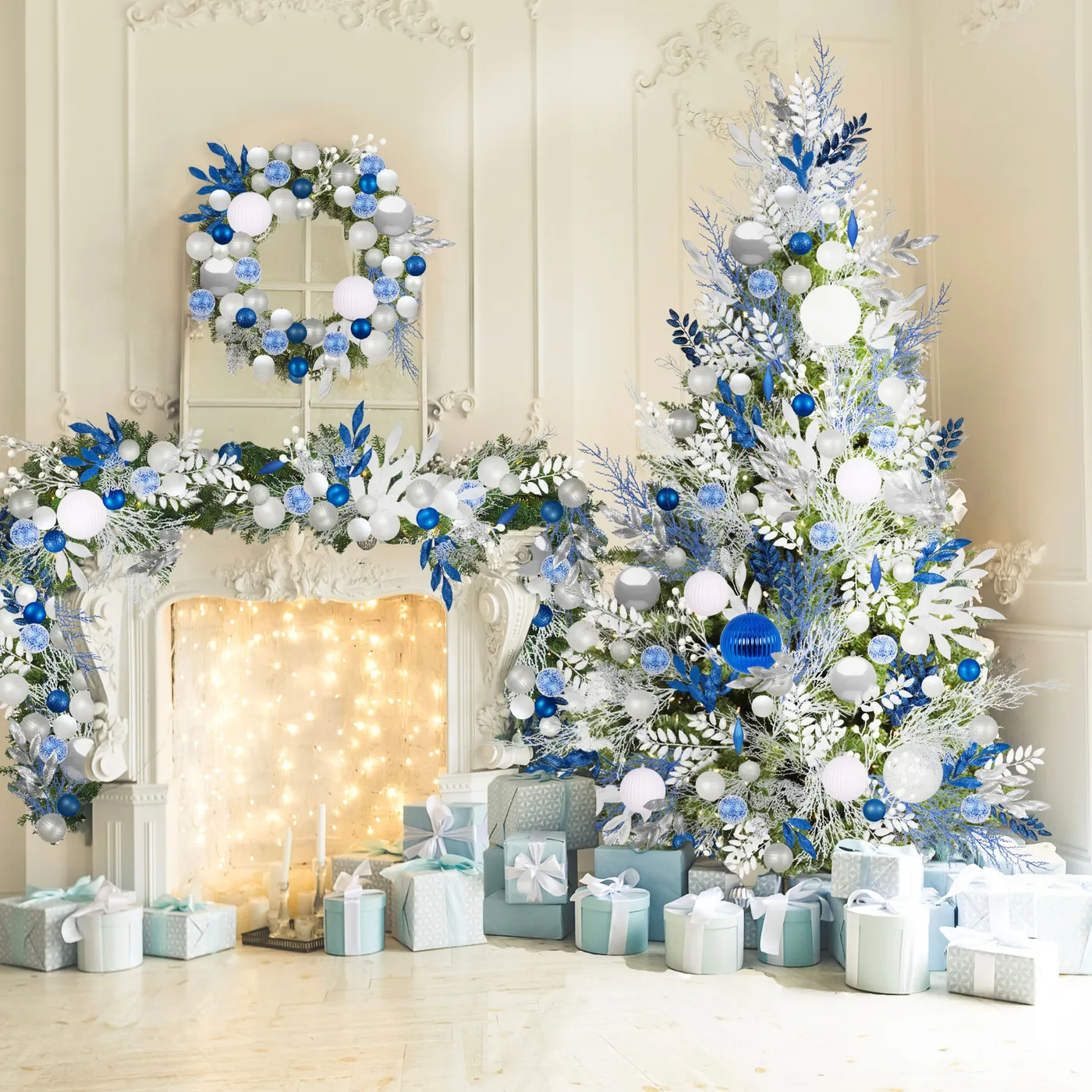 Blue, Silver, & White Pre-Decorated Christmas Tree | Winter Whimsy