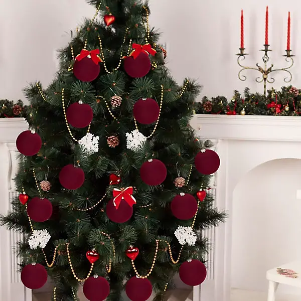 Burgundy Velvet Christmas Baubles12 Pcs 60mm Large Xmas Tree Ornaments With Hanging LoopShatterproof Personalized Decorations