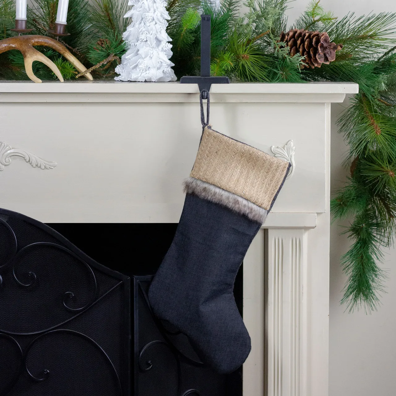 Burlap & Chambray Christmas Stocking - 20' | Christmas