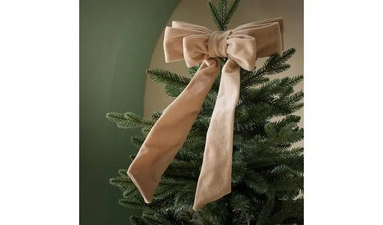 Buy Argos Home Taupe Velvet Bow Christmas Tree Topper | Christmas tree  decorations | Argos