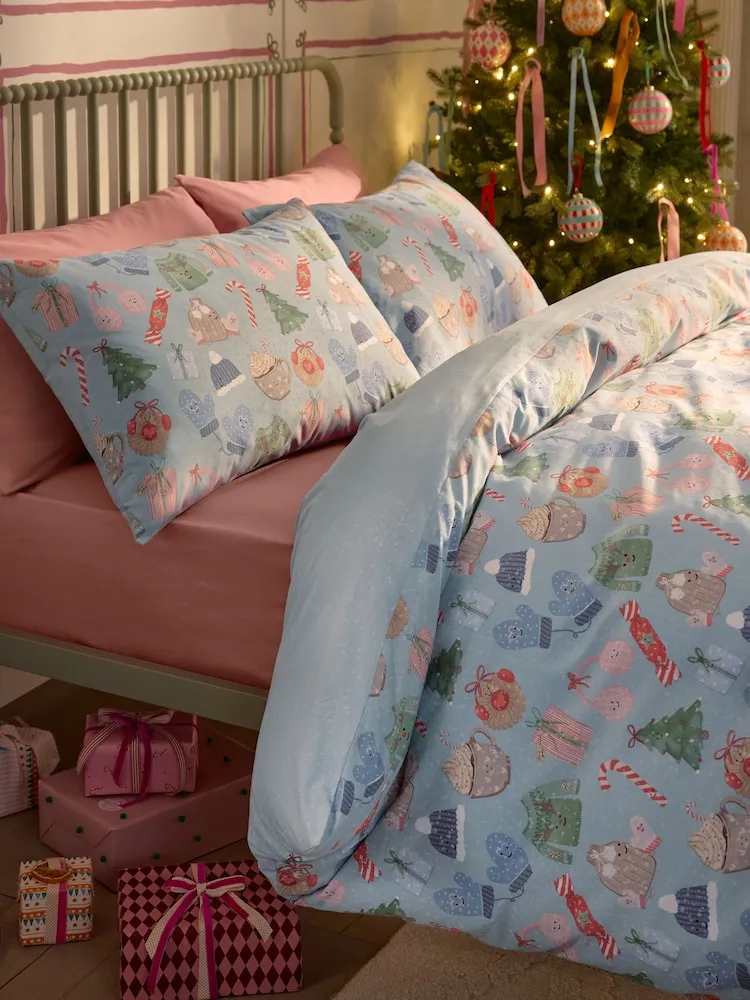 Buy Blue Smiling Icons Christmas Reversible Duvet Cover and Pillowcase Set  from Next Chile