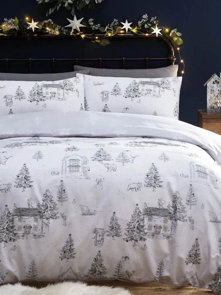 Buy Furn White Midwinter Toile Christmas Reversible Duvet Cover and Pillowcase Set from Next Algeria