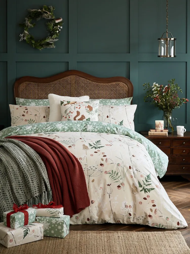 Buy Laura Ashley Natural Christmas 100% Cotton Frost And Ice Duvet Cover and Pillowcase Set from Next Oman