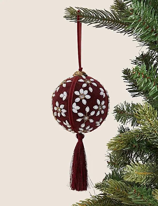 Buy Red Velvet Embellished Bauble at Marks & Spencer