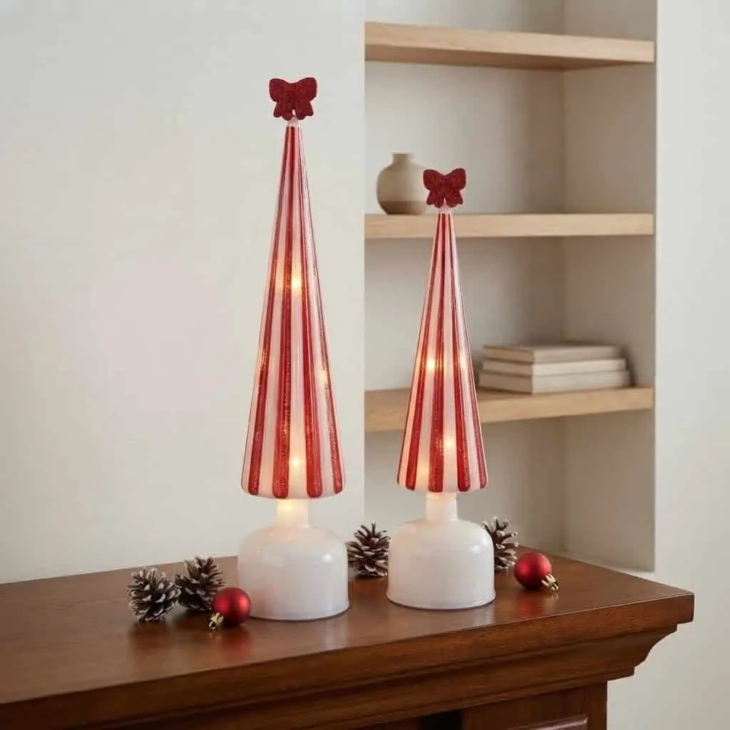 Candy Striped Glass Rotating LED Trees / Set of 2 - The Crafty Decorator