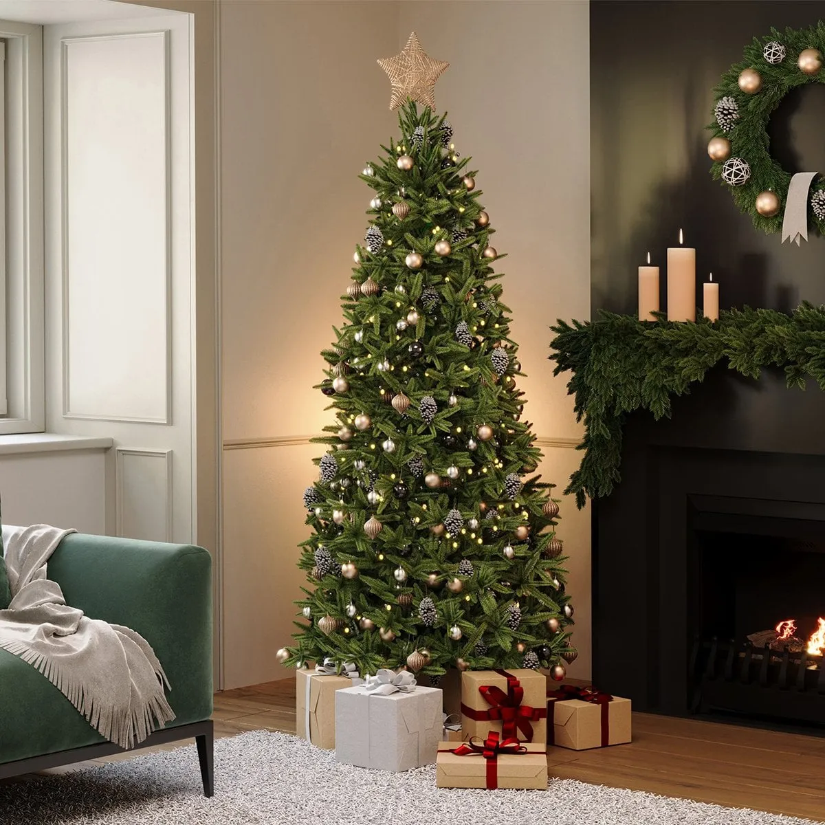 Charles Bentley Luxury 7ft Slimline Faux Nordic Spruce Hinged Christmas Tree  | Charles Bentley