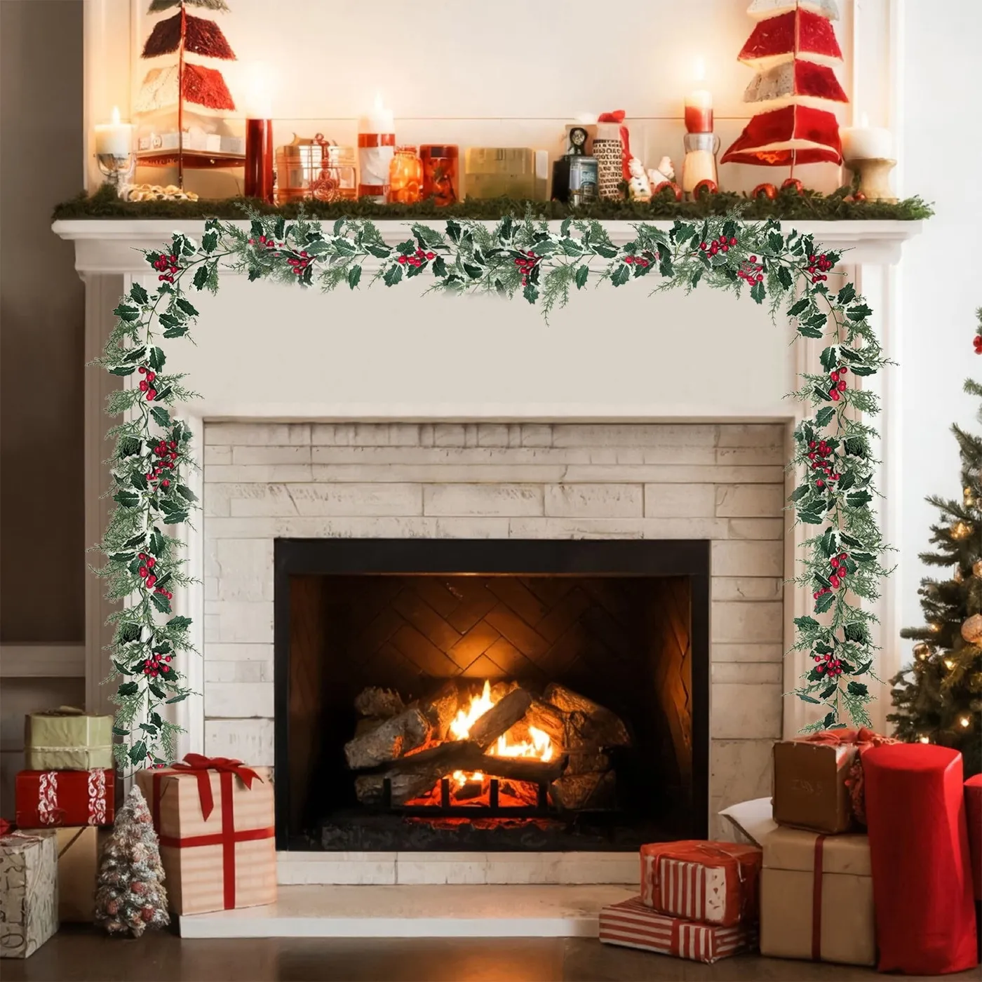 Christmas Berry Rattan Garland, 78.7-Inch Festive Decoration for Mantel, Wreath, and Table Centerpiece, Red Berry Evergreen Pine Pick for Holiday Party, Seasonal Decor for Indoor Outdoor Use - Walma