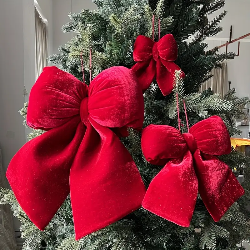 christmas bows decoration large velvet xmas ornament bow red - Temu Bahrain